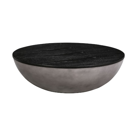 Armen Living Melody Round Coffee Table in Concrete and Black Brushed Oak LCMFCOCCBL